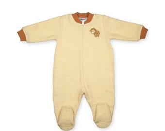Piżama wełniana z bawełnianą podszewką i stopkami - Piżama niemowlęca - Piżama wełniana dla niemowląt - Piżama dla niemowląt