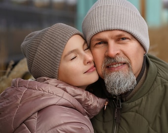 Czapka z wełny merynosów, czapka typu slouchy beanie, ciepła czapka zimowa, czapka unisex, czapka prążkowana, czapka prążkowana