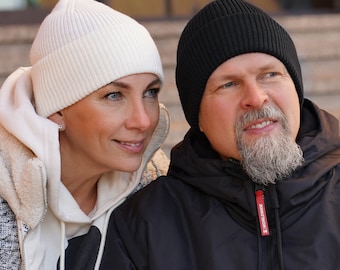 Czapka z wełny merynosów, czapka typu slouchy beanie, ciepła czapka zimowa, czapka unisex, czapka prążkowana, czapka prążkowana