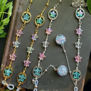 Trans Pride Stars Eyeglass Chain | Transgender Star beads | Gold Silver Pride Chain for Glasses | Bubble Stars | Pretty Celestial Gift