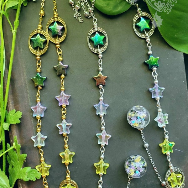 Cadena para gafas con estrellas del orgullo / Cuentas de estrellas no binarias / Cadena del orgullo dorada y plateada para gafas / Estrellas burbuja / Bonito regalo celestial