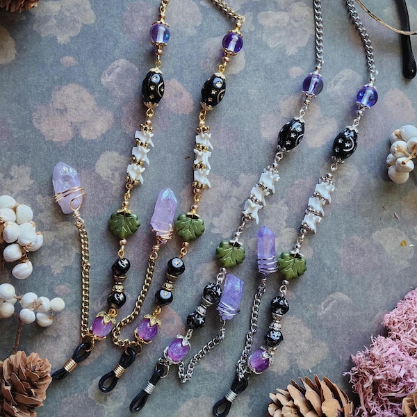 Chaîne pour cabinet d'alchimiste Chaîne à lunettes en argent ou en or | Vertèbres de serpent | Cottagecore foncé | Chaîne de sorcière pour lunettes | Cadeau fantaisiste gothique