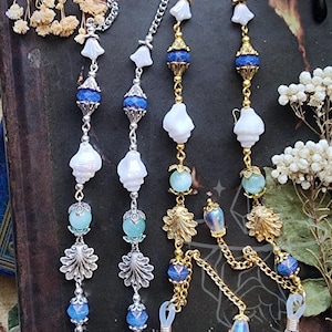 Siren's Lure Gold or Silver Eyeglass Chain | Czech Crystal water pearls | Larimar Beads | Fantasy Chain for Glasses | Mermaidcore Ocean Gift