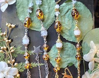 Amber Whimsical Eyeglass Chain | Czech Crystals | white opal Crystal | Moon Sun and Stars | Witch Chain for Glasses | Celestial Gift
