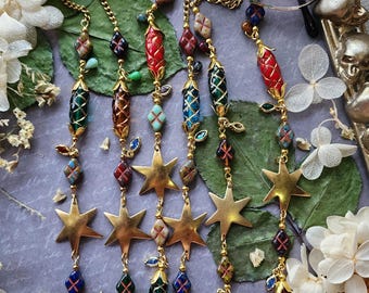 Starlight's Amulet Gold Eyeglass Chain | Colorful Czech Crystal | Magical Wizard | Whimsical Chain for Glasses | Whimsy Fantasy Celestial