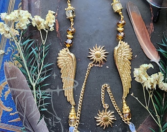 Icarus Fell in Love Gold Eyeglass Chain | Czech Crystal | Citrine Stone | Brass Wings | Gold Witch Chain for Glasses | Pretty Celestial Gift