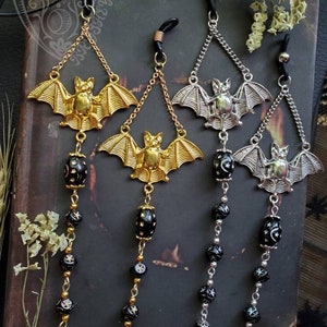 Nocturnal Flight Gold or Silver Eyeglass Chain | Czech Crystals | Moon and Stars | Chain for Glasses | Dark Goth Vampire Celestial Gift