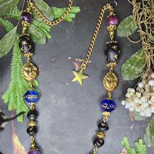 Whimsigothic Gold Eyeglass Chain | Czech Crystals | Matte Black Crystal | Moon Sun and Stars | Witch Chain for Glasses | Goth Celestial Gift image 3