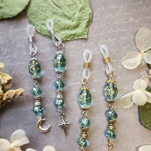 Glacier Superlunary Silver or Gold Eyeglass Charms | ligjt blue czech Crystal | Dark Fantasy | dangles for Glasses | Pretty Celestial Gift