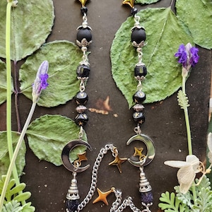 Night's Veil Silver Eyeglass Chain | Nyx Goddess of Night | Blue Sandstone | Dark Fantasy | Witch Chain for Glasses | Gothic Celestial Gift