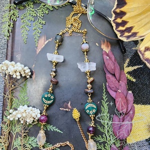 Witch of the Woods Gold Eyeglass Chain | Czech Crystal | Crystal Quartz | Tiger Eye Garnet Jasper | Chain for Glasses | Witch Celestial Gift