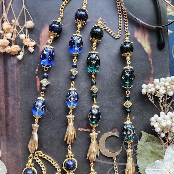 Fortune Teller Gold Eyeglass Chain | Czech Crystal | Dark Fantasy | Whimsigothic | Gold Witch Chain for Glasses | Pretty Celestial Gift
