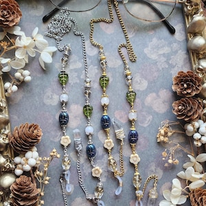 Woods Trinkets Gold Eyeglass Chain | Czech Crystal | Crystal Quartz | Cottagecore | Witch Goblin Chain for Glasses | Pretty Celestial Gift