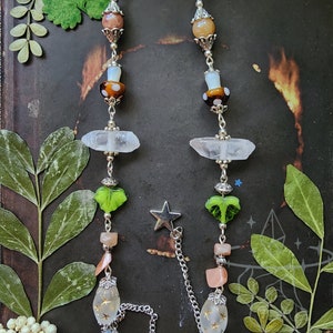 Silver Wispy Woods Eyeglass Chain | Czech Crystal | Sunstone Beads | Cottagecore | Silver Witch Chain for Glasses | Pretty Celestial Gift