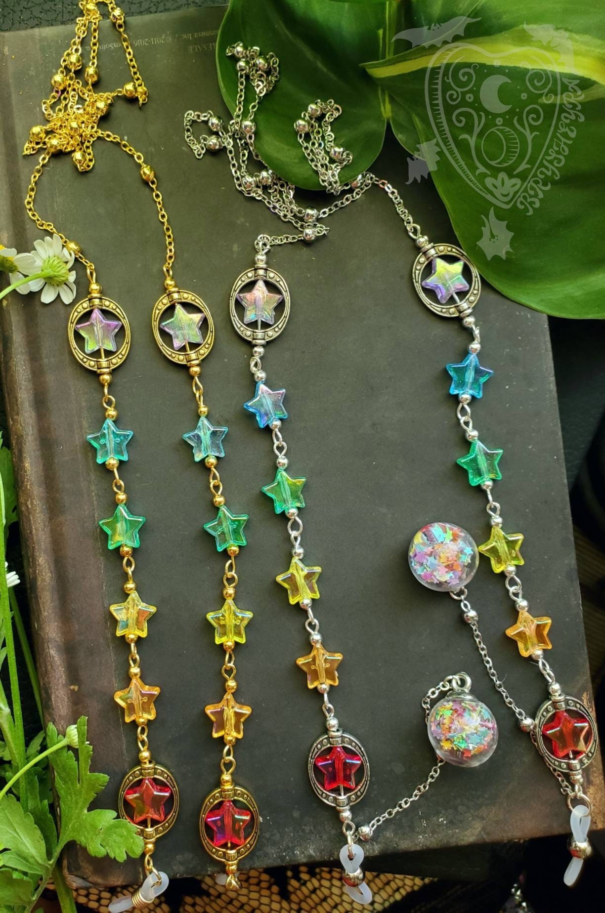 Pride Stars Eyeglass Chain Rainbow Star beads Whimsical Jewelry Gold Silver Pride Chain for Glasses Pretty Cute Celestial Gift