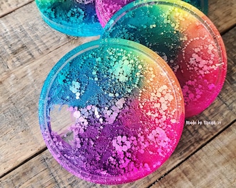 Hand Poured Rainbow Coasters - Abstract Art - Resin Art - Bar Art