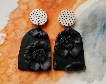 Floral Black with polka dot Drop Earrings