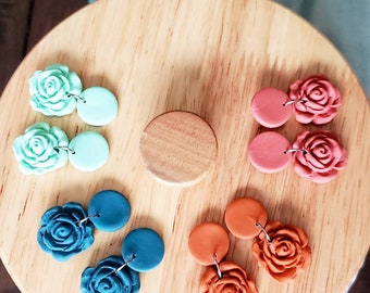 Peony Flower Clay Earrings **customizable colors**
