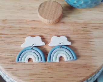Cloudy Rainbow Handmade Clay Earrings, 3 different color options available