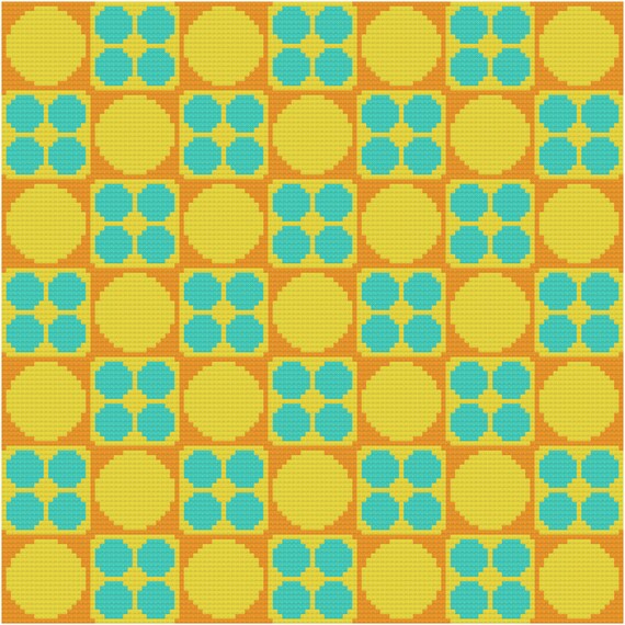 Cross Stitch Pattern, 'Retro Circles & Squares' PDF