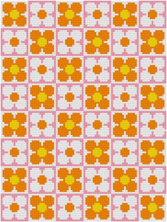 Cross Stitch Pattern, 'Retro Flower Wallpaper' PDF