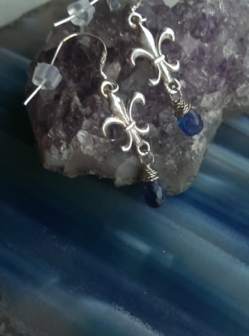 Silver and Kyanite Fleur De Lis earrings