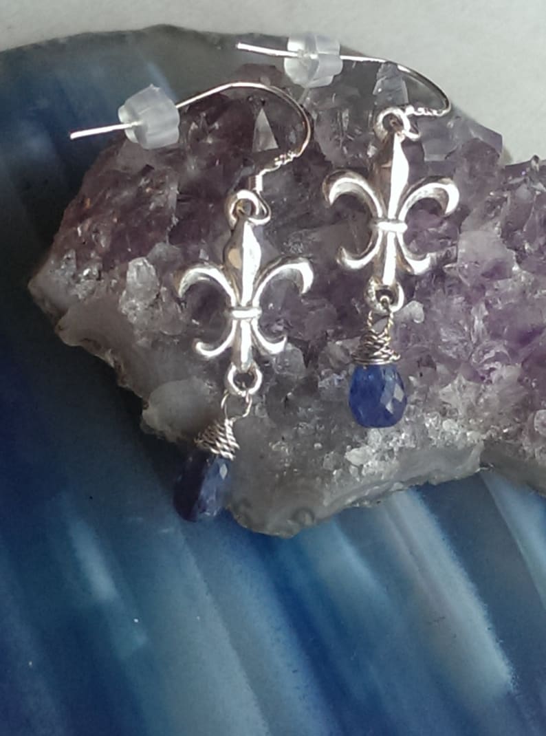 Silver and Kyanite Fleur De Lis earrings