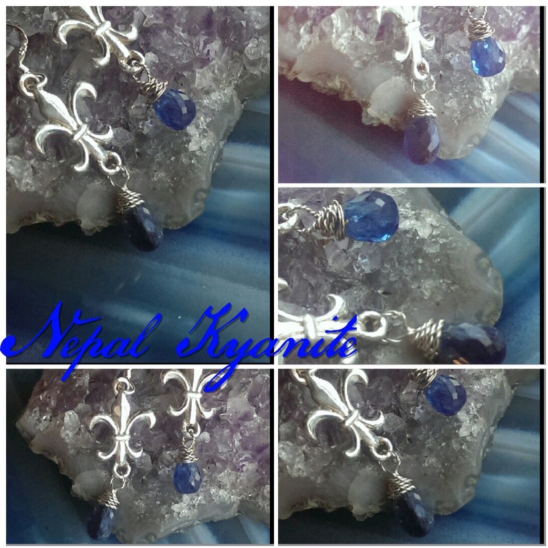 Silver and Kyanite Fleur De Lis earrings