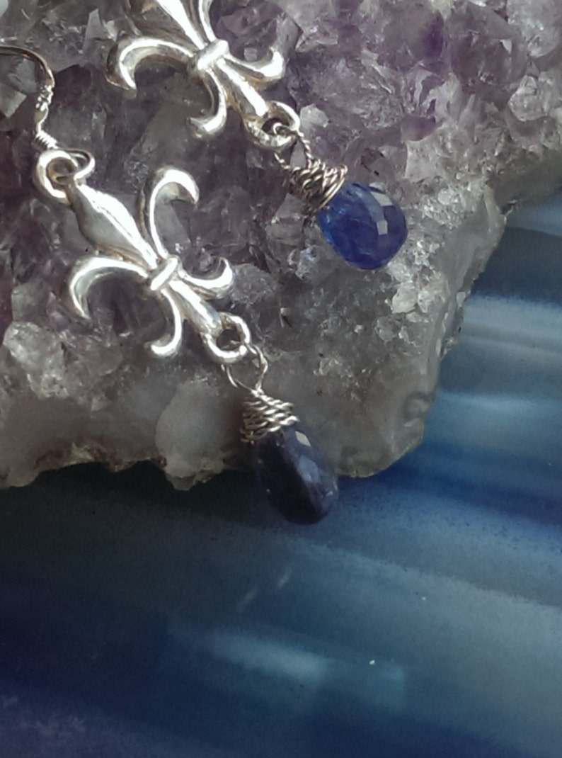 Silver and Kyanite Fleur De Lis earrings