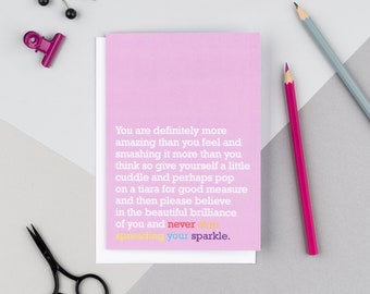Positive encouragement card: uplifting greeting for friends and loved ones - a motivational message to brighten their day.