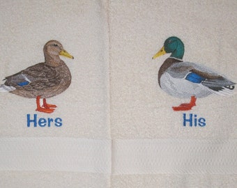 HIS and HERS Duck Pair Towel Set - Mallard Ducks Bath Towels - For Newlyweds, Anniversary, Hunters, Bird Watchers, Hunting Cabin Home Decor