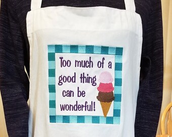 Ice Cream Cone Embroidered Apron - Adult Size Apron - Fun Saying Apron For Daughter, Mom, Grandma, Dad, Friend, Birthday Gift