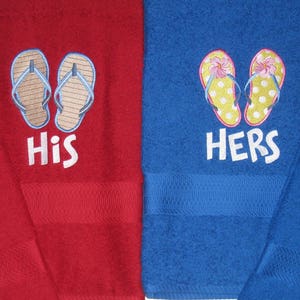 Summertime Flipflop Towel Set His & Hers Flip Flop Bath and Hand Towels Pick Your Colors For Newlyweds, Wedding Gift, Anniversary Home Decor