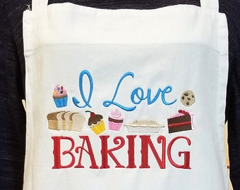 I LOVE BAKING Embroidered Apron - Cooking, Grilling, Eating, Drinking - All Occasions Gift for Bakers Everywhere!