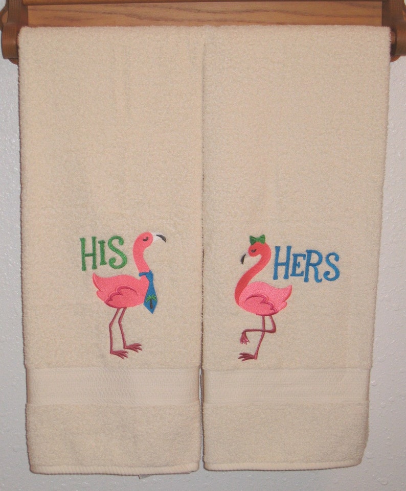 HIS and HERS Flamingo Towel Set Pink Flamingos Embroidered | Etsy