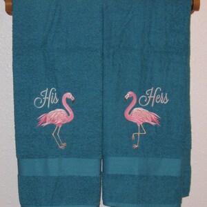 HIS and HERS Flamingo Towel Set Pink Flamingos Embroidered - Etsy