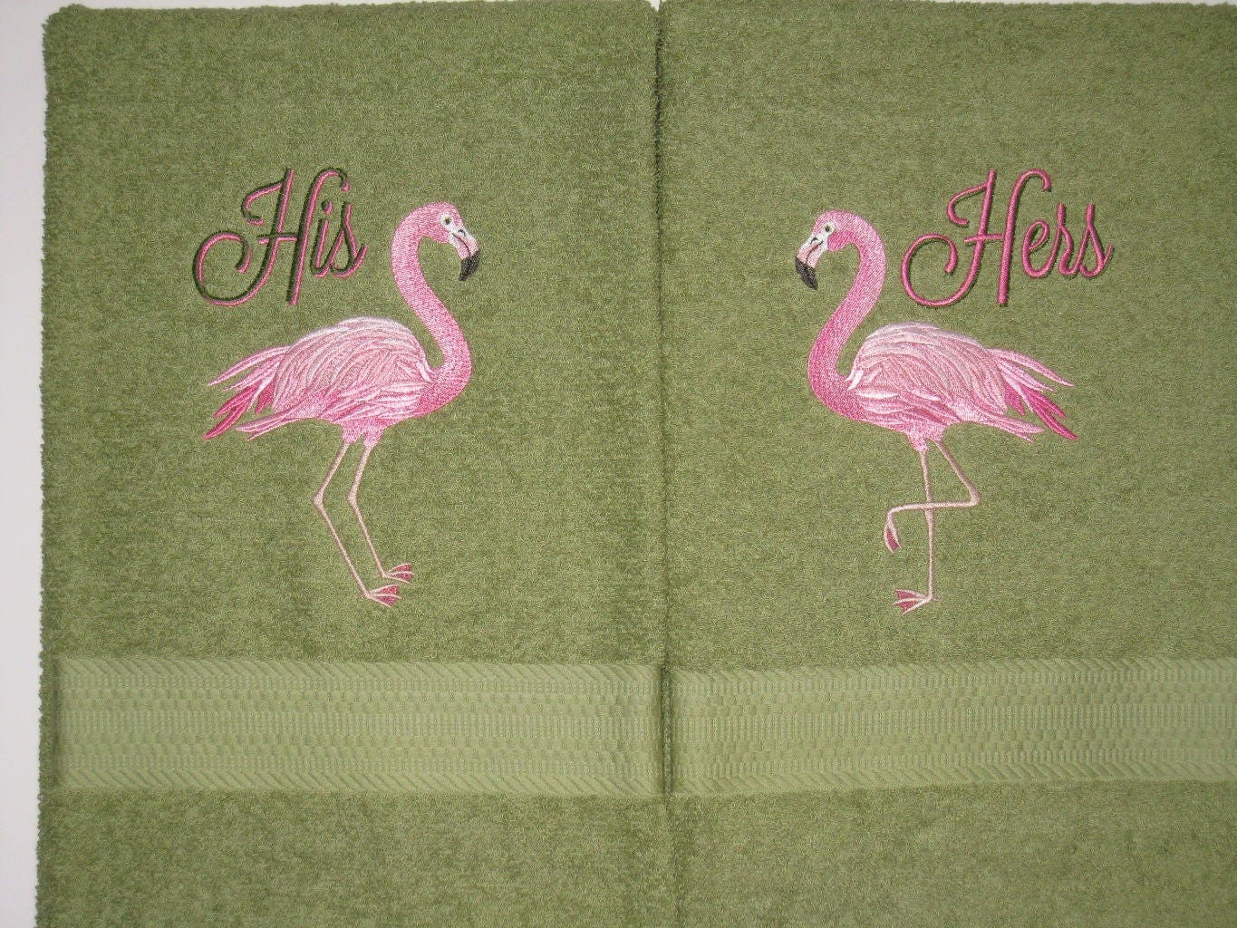 HIS and HERS Flamingo Towel Set Pink Flamingos Embroidered Etsy