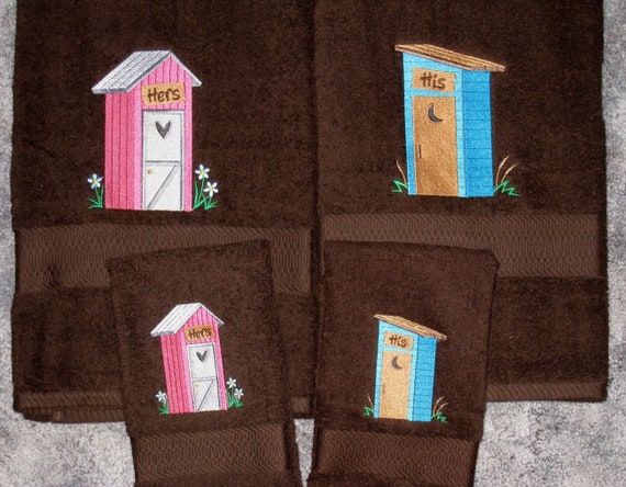 HIS and HERS Outhouses Towel Set Country Outhouse Bath Hand Towels Wedding Couples Anniversary Gift Cabin or Home Decor Etsy
