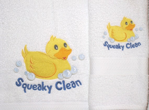 YELLOW DUCK Bath Towel Bath Time Fun Duck Towels Squeaky 