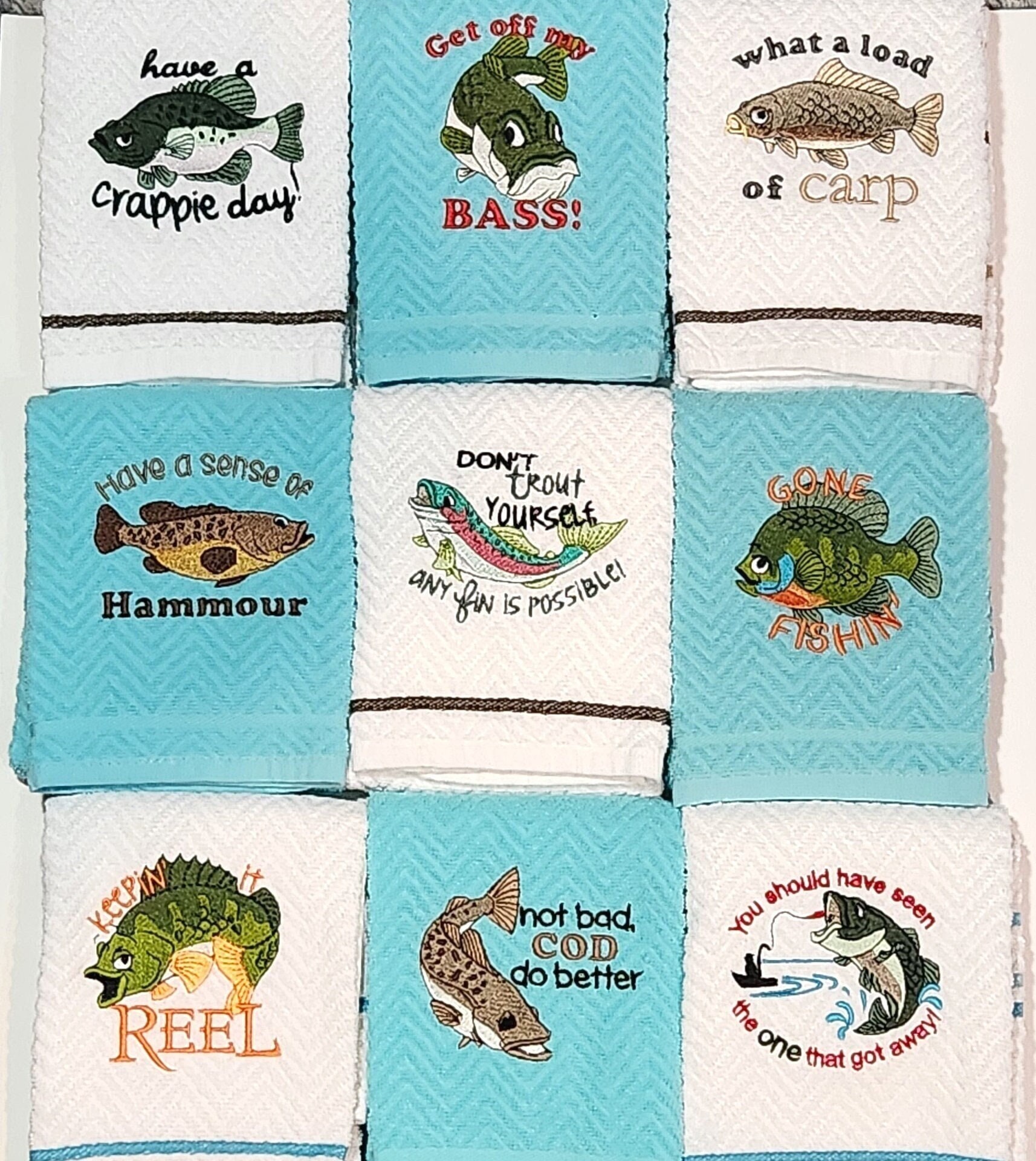 FISHING Embroidered HAND TOWEL Have a Crappie Day Fish Designs on
