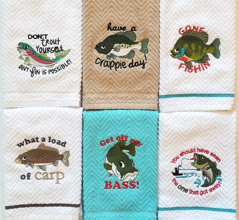 FISHING Embroidered HAND TOWEL Have a Crappie Day Fish Designs Etsy