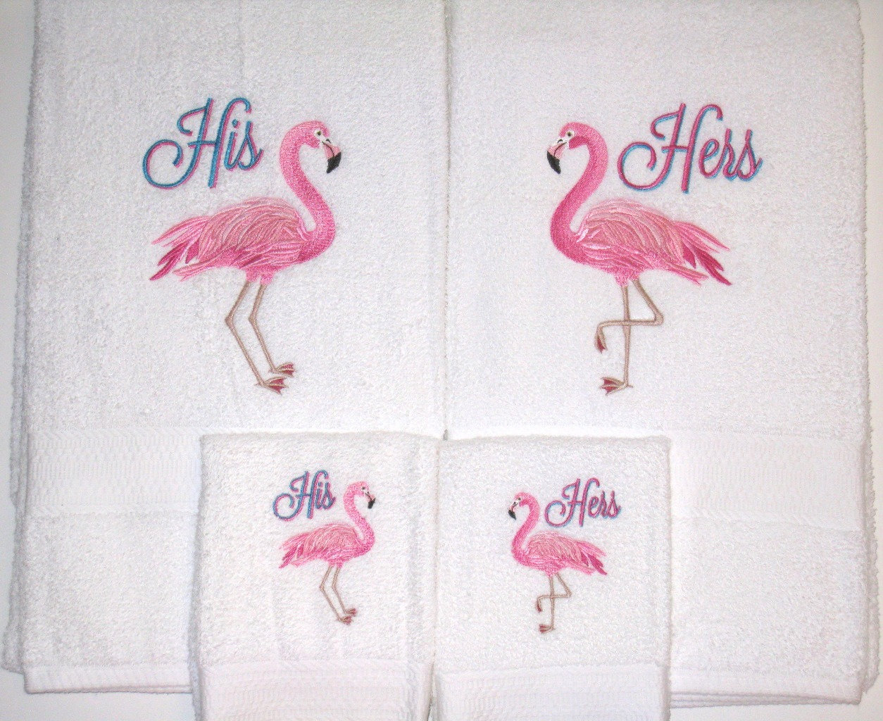 Pretty in Pink Flamingo Bath Towel Set Towel Color is White 