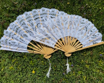White Lace Fan for Wedding Ceremony, White Lace Hand Fan