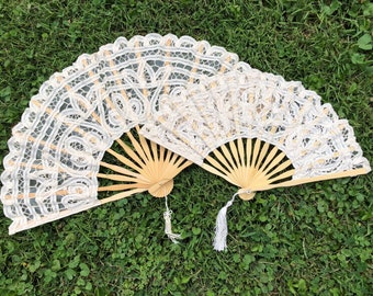 Ivory Lace Wedding Fan, Beige Lace Wedding Fan, Ivory Lace Hand Fan