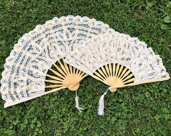 14 Ivory Lace Fans for Wedding Ceremony