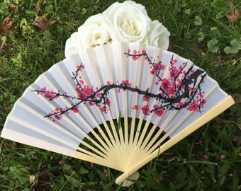 Cherry Blossom Silk Fan for Wedding Pictures, Hand Fan, Outdoor Wedding, Wedding Favor, Beach Wedding, Asian, Japanese, Wedding Ceremony