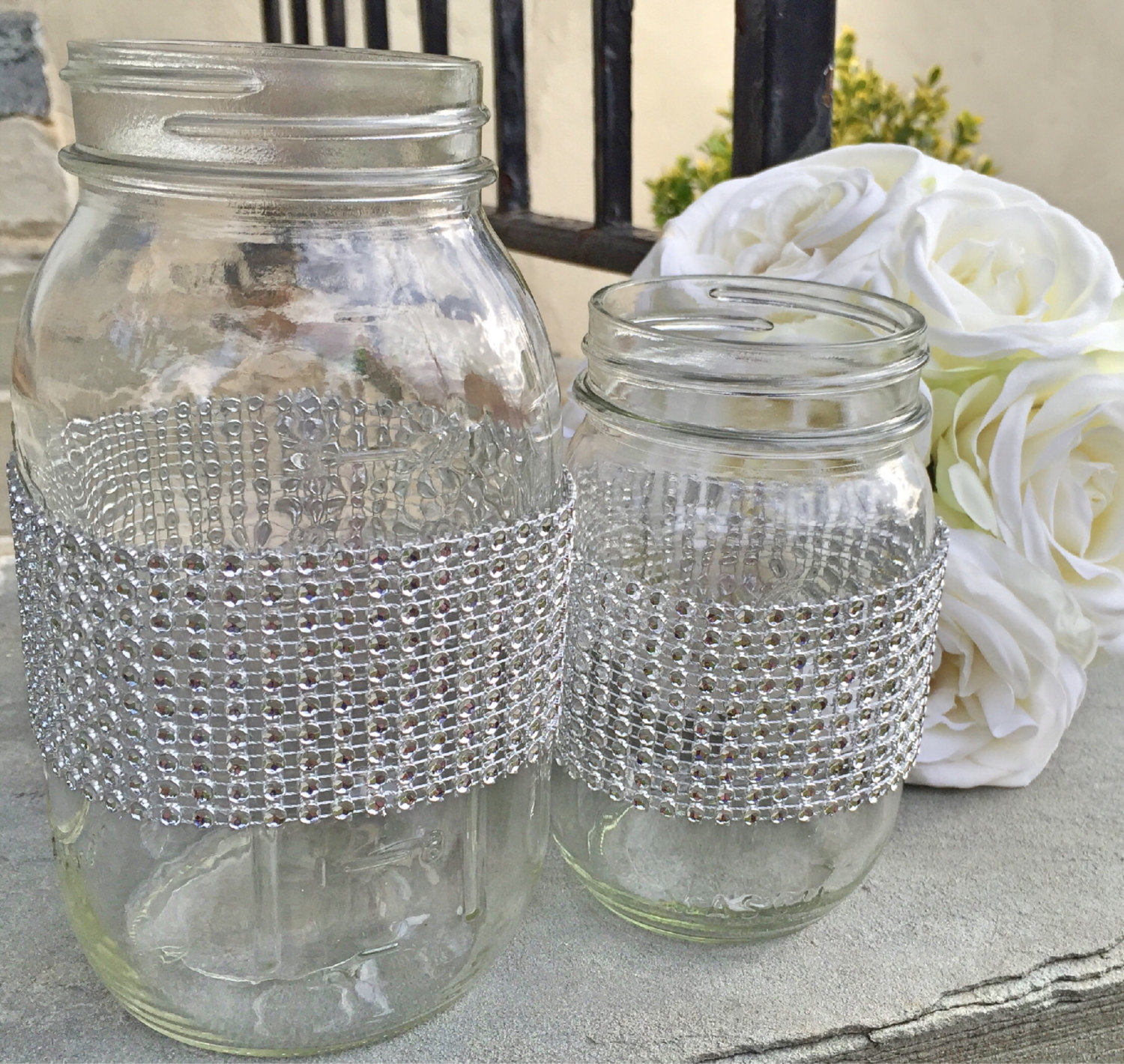 Pint Or Quart Size Mason Jar With Rhinestones Bling Wedding Etsy