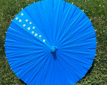 Blue Floral Flower Girl Paper Parasol for Wedding Pictures, Wedding Ceremony, Beach Wedding, Child Paper Umbrella, Sun Umbrella