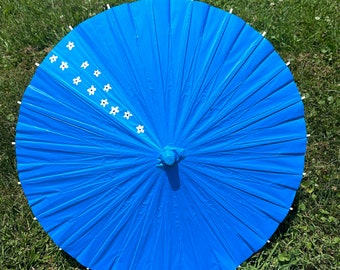 Guarda-sol de papel com estampa floral azul para fotos de casamento, cerimônia de casamento, casamento na praia, guarda-chuva de papel infantil, guarda-sol