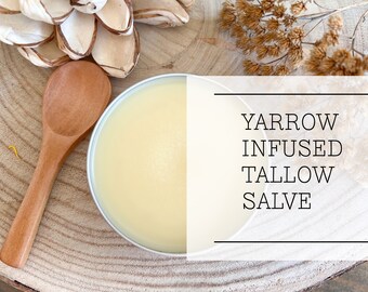 YARROW TALLOW SALVE - yarrow infused grassfed beef suet tallow salve - 2 oz